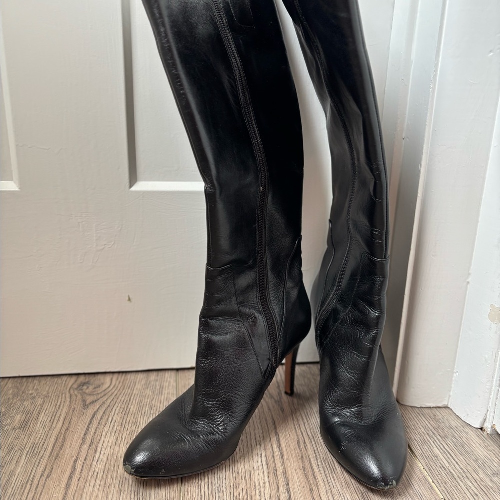 Nine West Black Leather Heeled Boots